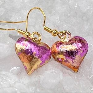 Valentine Gold and Pink Heart Earrings